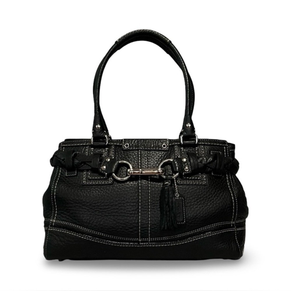 Coach Black Pebble Leather Hamptons Satchel Shoulder Bag